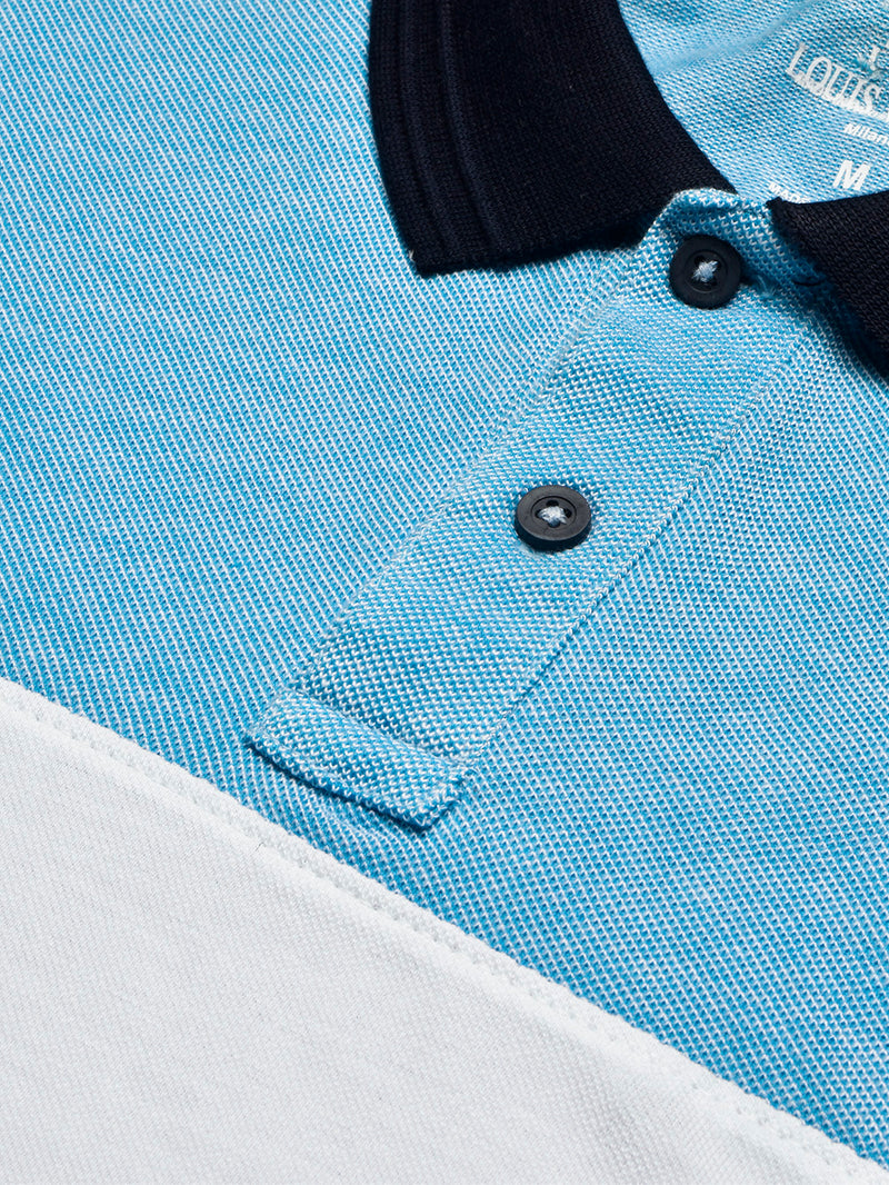 Summer Polo Shirt For Men-White with Sky & Navy Panel-BR13075