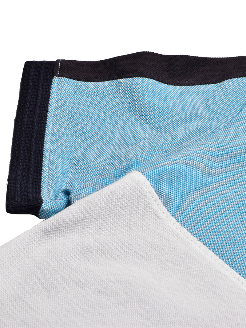 Summer Polo Shirt For Men-White with Sky & Navy Panel-BR13075