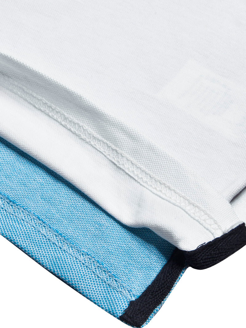 Summer Polo Shirt For Men-White with Sky & Navy Panel-BR13075