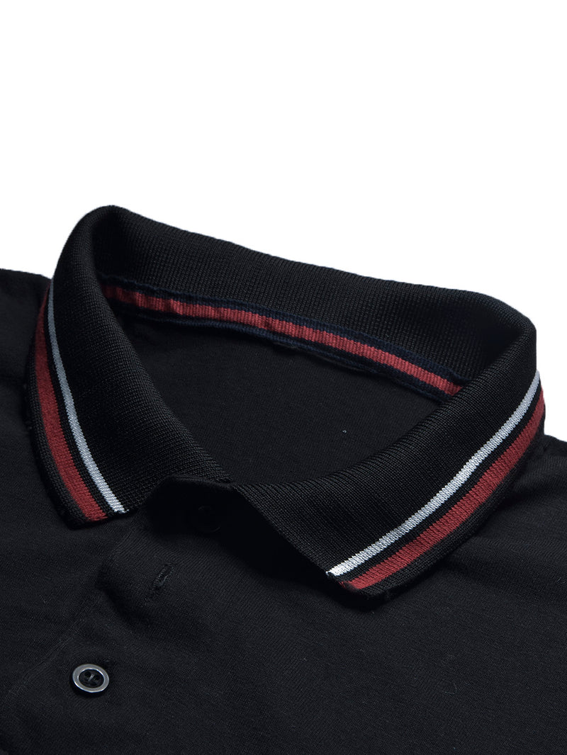 Summer Single Jersey Polo Shirt For Men-Black with Sky Panels-BR13938
