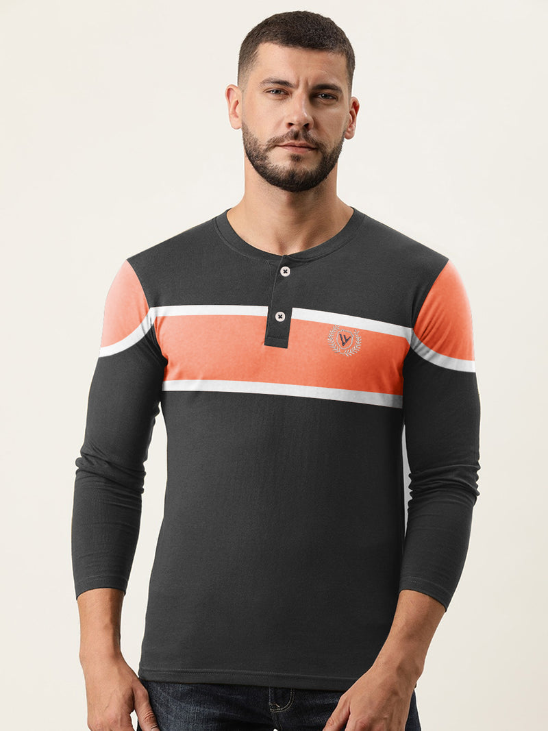 Louis Vicaci P.Q Long Sleeve Henley Shirt For Men-Charcoal Melange-BR13202