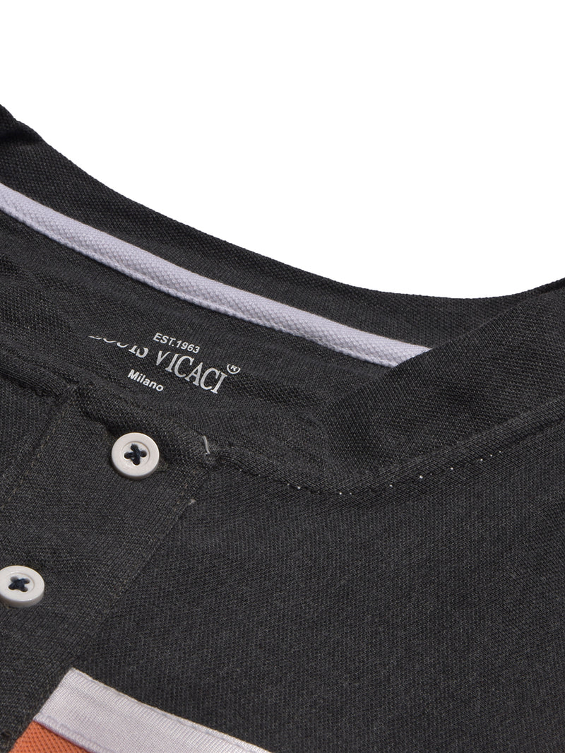 Louis Vicaci P.Q Long Sleeve Henley Shirt For Men-Charcoal Melange-BR13202