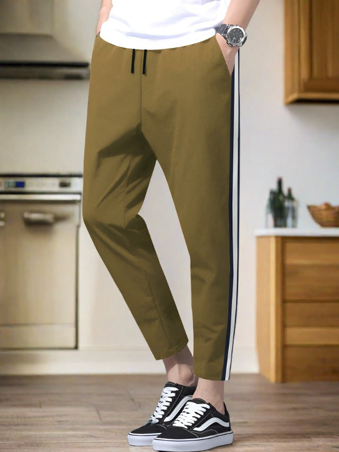 Louis Vicaci Slim Fit Active Wear Trouser For Men-Dark Golden with Stripes-RT2529
