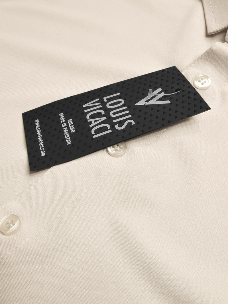 Louis Vicaci Super Stretchy Slim Fit Long Sleeve Summer Formal Casual Shirt For Men-Beige-BR13412