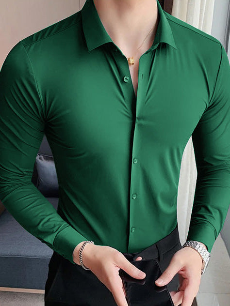 Louis Vicaci Super Stretchy Slim Fit Long Sleeve Summer Formal Casual Shirt For Men-Green-BE1070/BR13306