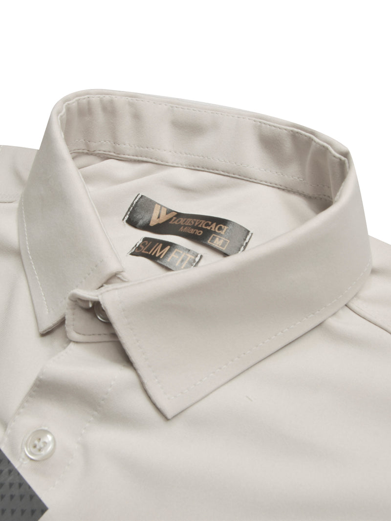 Louis Vicaci Super Stretchy Slim Fit Long Sleeve Summer Formal Casual Shirt For Men-Wheat-BR13346
