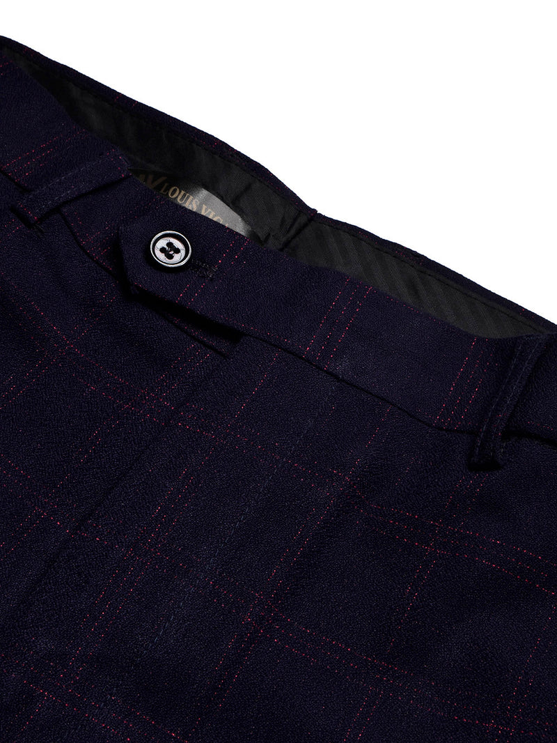 Louis Vicaci Slim Fit Dress Interlock Pent For Men-Dark Blue with Check-BR13037