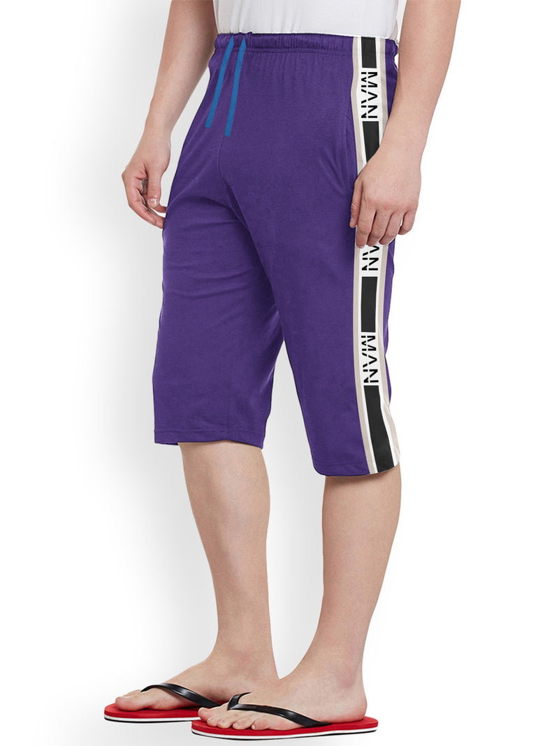 MAN Single Jersey Lounge Short For Men-Purple with Stripe-BR13226