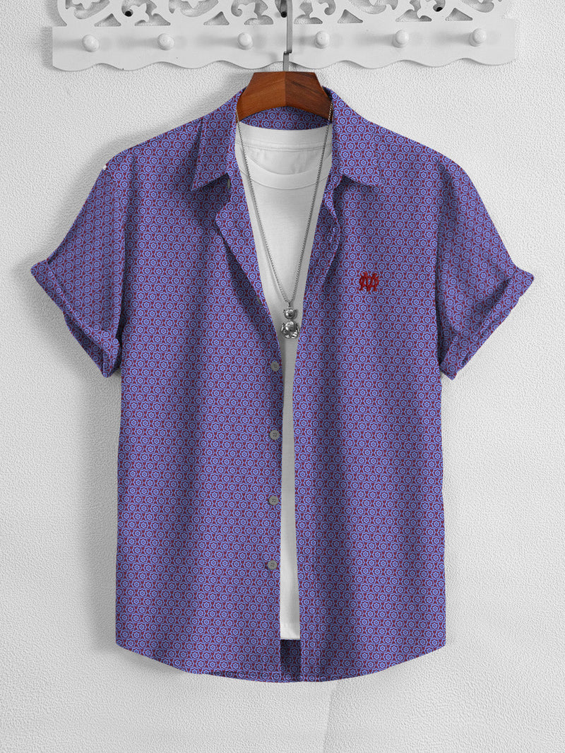 MD Premium Casual Shirt For Men-Allover Blue & Maroon Print-BE1423