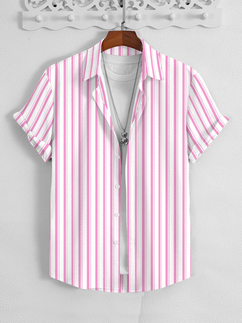 MD Premium Casual Shirt For Men-White with Pink Allover Lining-BR13665