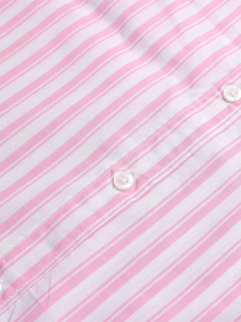 MD Premium Casual Shirt For Men-White with Pink Allover Lining-BR13665