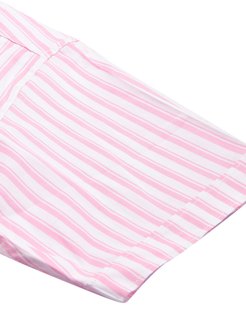 MD Premium Casual Shirt For Men-White with Pink Allover Lining-BR13665