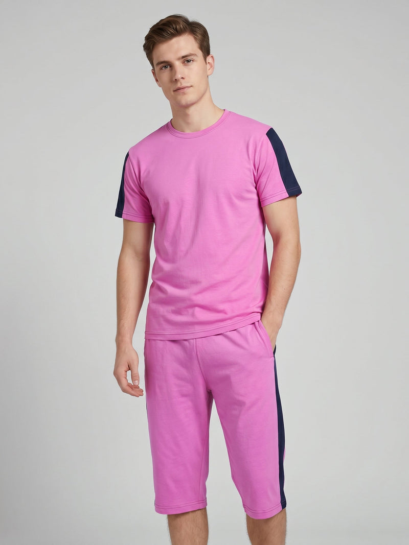 Summer Co Ord Set For Men-Pink & Navy-BE0597