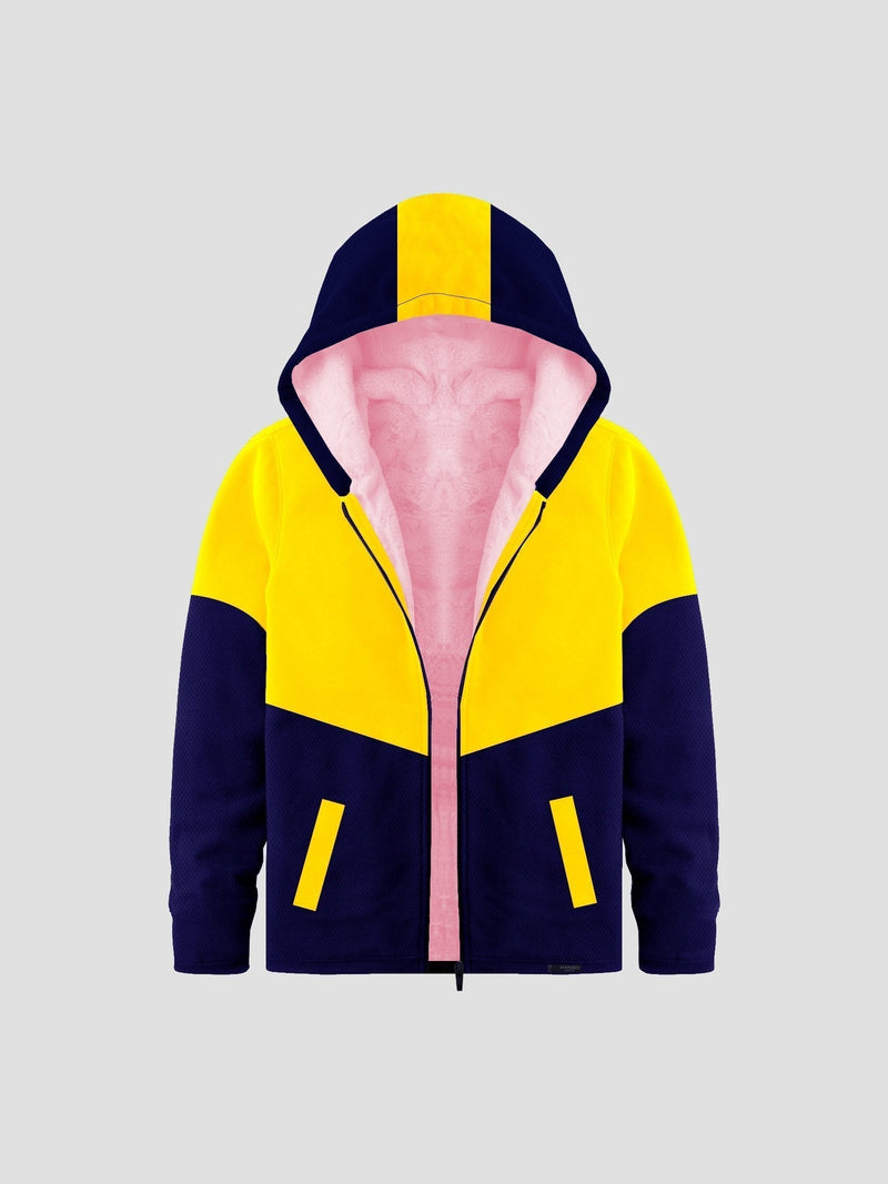 Mango Stylish Inner Fur Zipper Hoodie For Kids-Yellow & Royal Blue-BE153/BR964