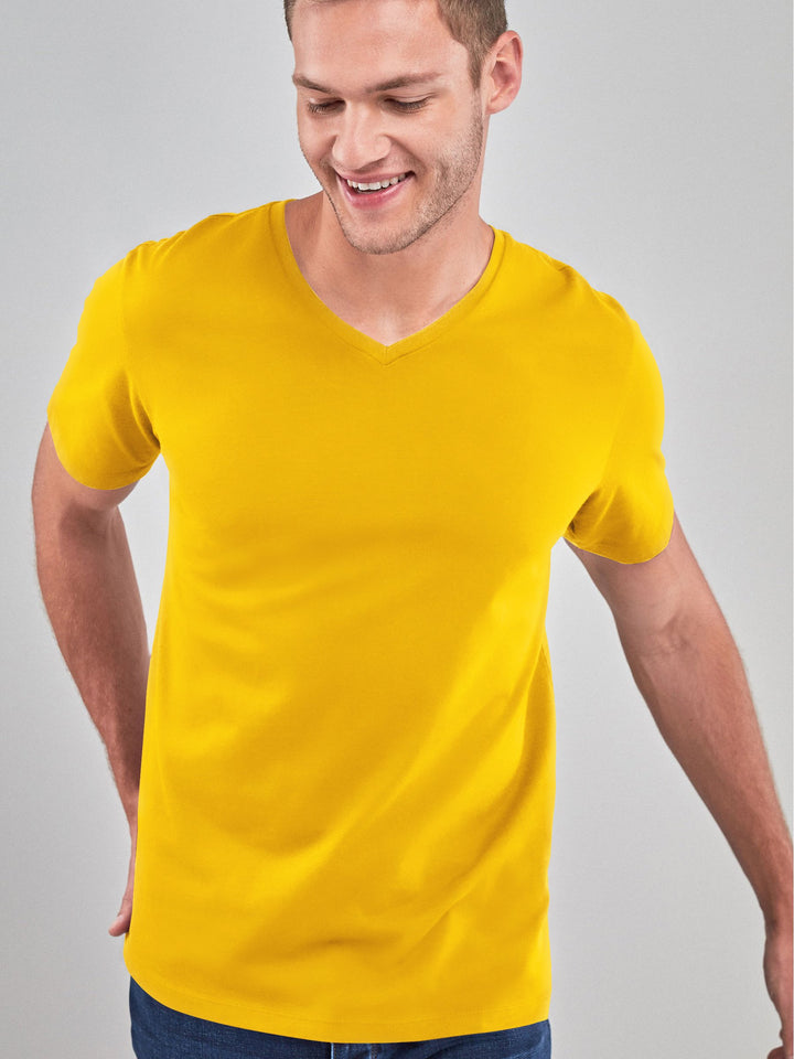 HST Single Jersey V Neck Tee Shirt For Men-Yellow-AB06