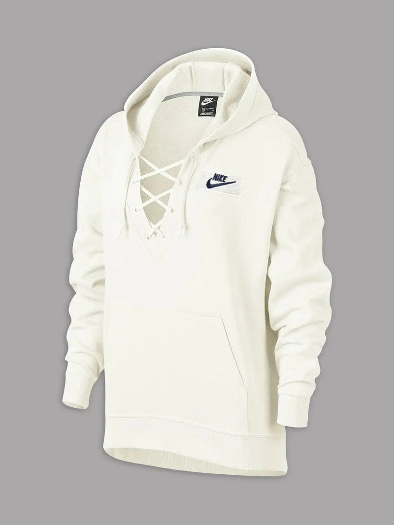 NK Terry Fleece Lace Up Hoodie For Ladies-Off White-BR990