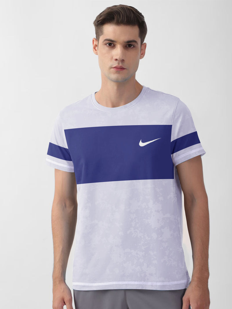 NK Crew Neck Tee Shirt For Men-Light Purple Faded & Blue Panel-BR13469