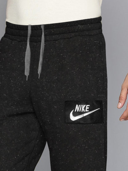 NK Terry Fleece Gathering Fit Sweatpant for Men-Black with Allover Dotted-BR14684