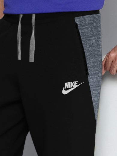 NK Terry Fleece Jogger Sweatpant For Men-Black with Melange Panel-BR14577