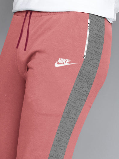 NK Terry Fleece Jogger Sweatpant For Men-Carrot Pink with Grey Melange Panels-BR14595