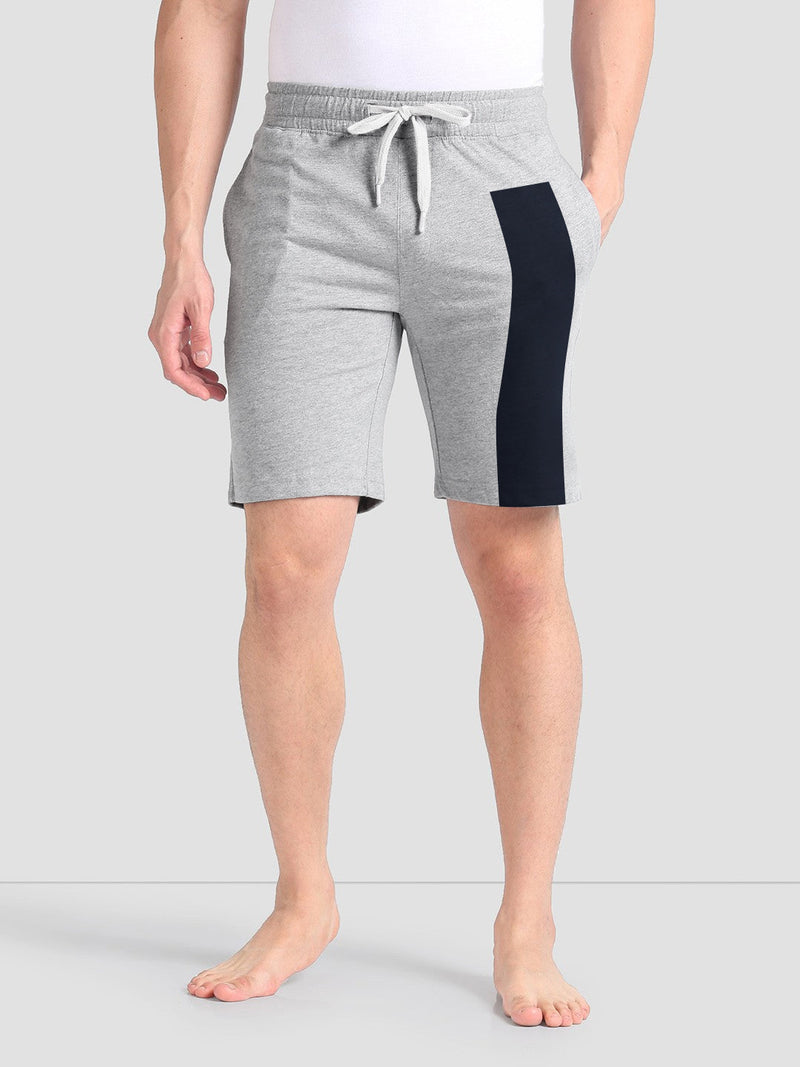 NYC Polo Fleece Short For Men-Grey Melange with Navy Panel-BR14782