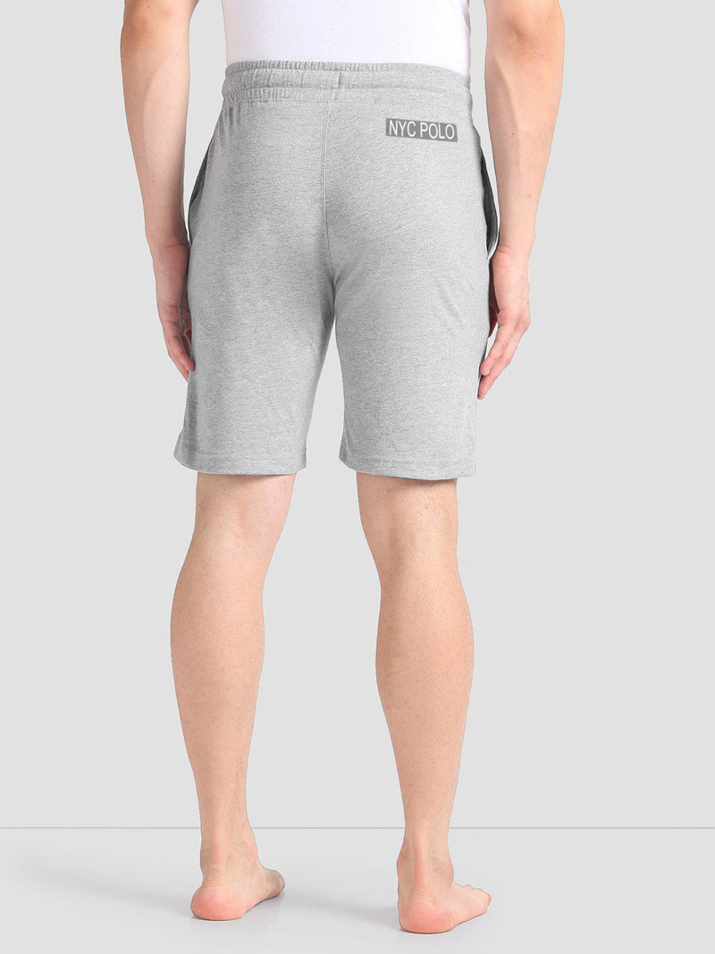 NYC Polo Fleece Short For Men-Grey Melange with Navy Panel-BR14782