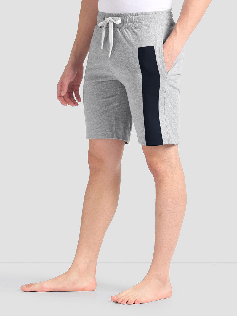 NYC Polo Fleece Short For Men-Grey Melange with Navy Panel-BR14782