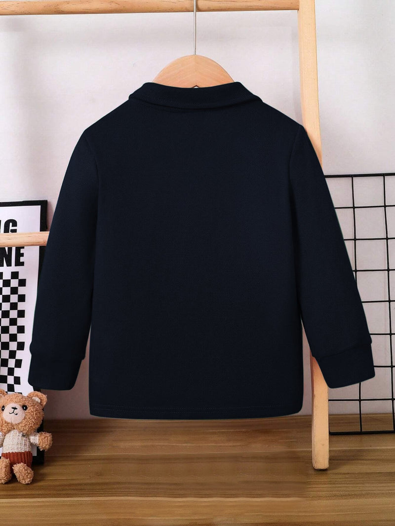 NXT P.Q Long Sleeve Polo Shirt For Kids-Navy Blue with Embroidered-BR14761