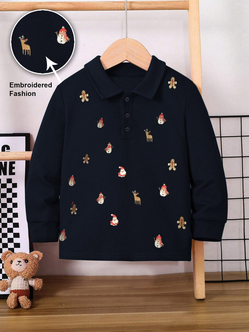 NXT P.Q Long Sleeve Polo Shirt For Kids-Navy Blue with Embroidered-BR14761