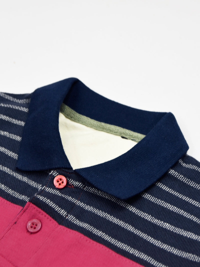 NXT Summer P.Q Polo Shirt For Kids-Off White with Pink & Dark Navy-BR13185