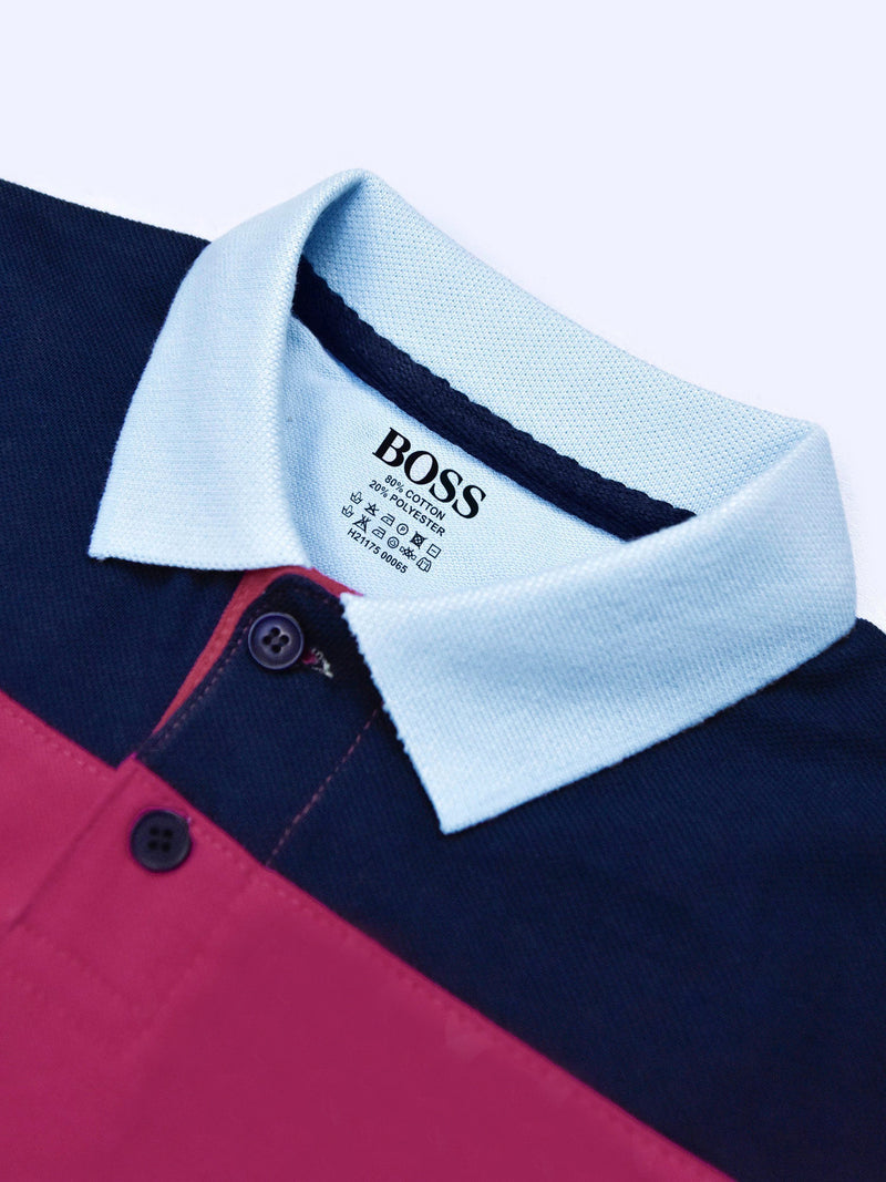 NXT Summer P.Q Polo Shirt For Kids-Sky with Dark Pink & Navy-BR13184