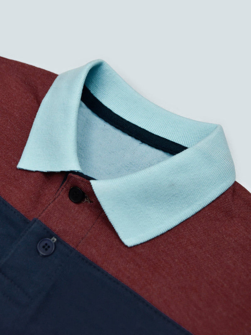 NXT Summer P.Q Polo Shirt For Kids-Sky with Navy & Brown-BR13186