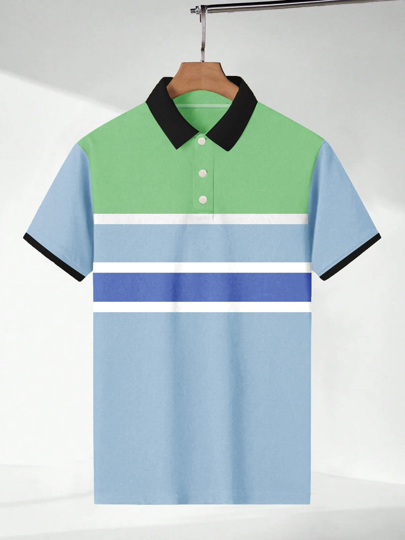 NXT Summer P.Q Polo Shirt For Men-Sky with Green & Blue Stripes-BE3234