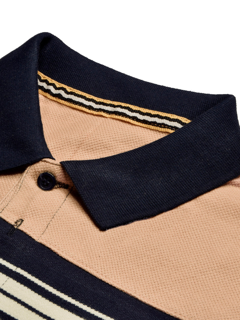 NXT Summer Polo Shirt For Men-Base Skin with Navy & White Stripe-BR12973