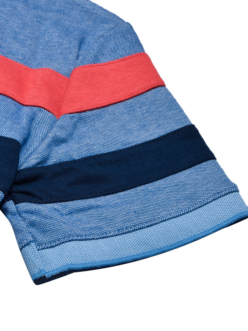 NXT Summer Polo Shirt For Men-Blue Melange with Navy & Red Stripe-BR12959