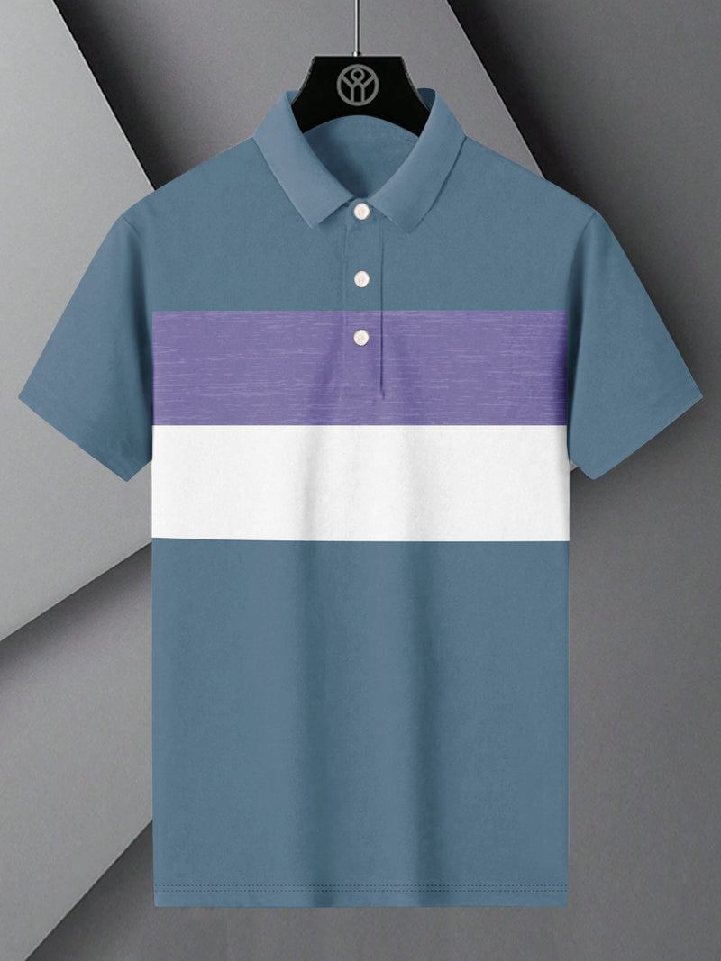 NXT Summer Polo Shirt For Men-Bond Blue with White & Purple Stripe-BR12974