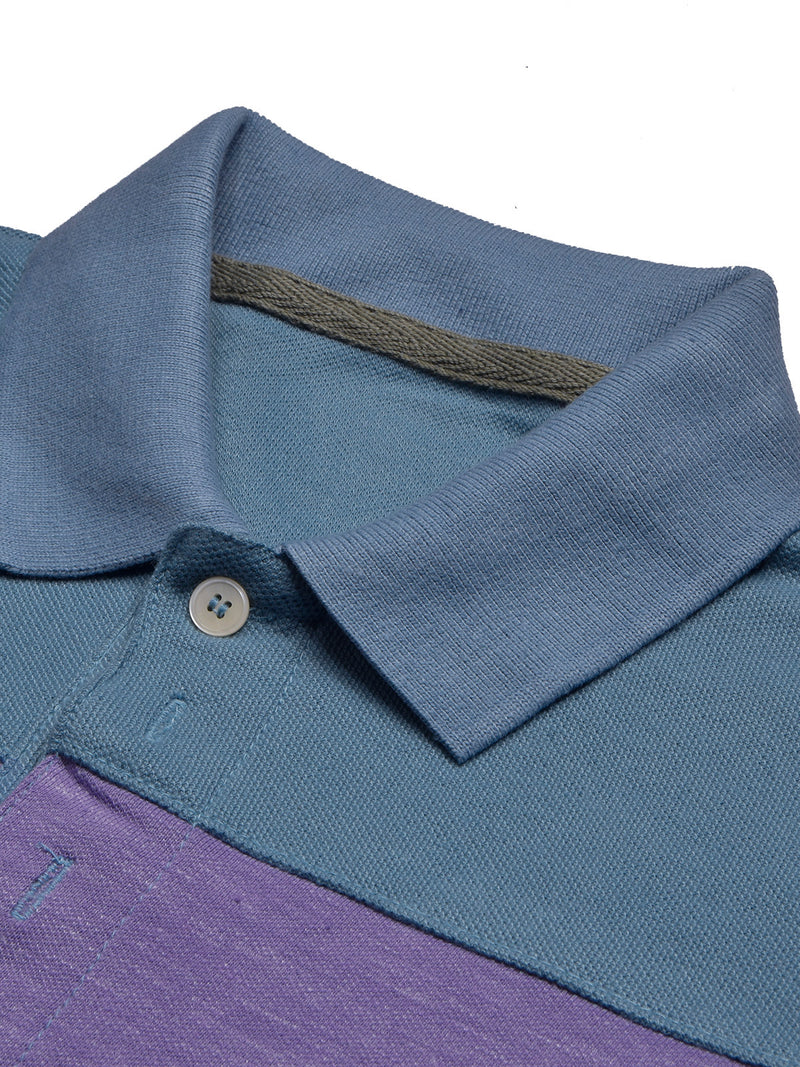 NXT Summer Polo Shirt For Men-Bond Blue with White & Purple Stripe-BR12974