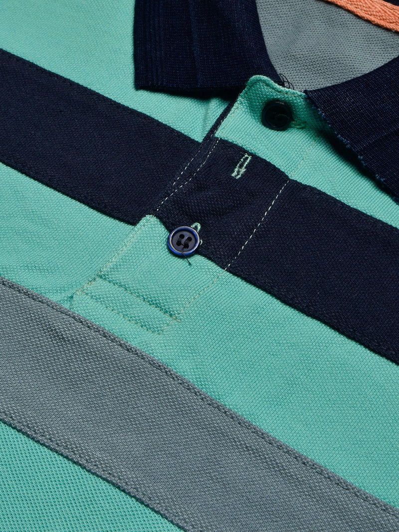 NXT Summer Polo Shirt For Men-Cyan Green with Grey & Navy-BR13041