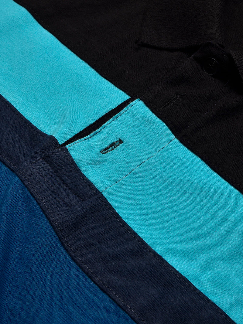 NXT Summer Polo Shirt For Men-Dark Navy With Black & Sky Stripe-BR12947