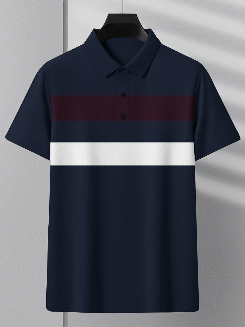 NXT Summer Polo Shirt For Men-Dark Navy With White & Maroon Stripe-BR13040