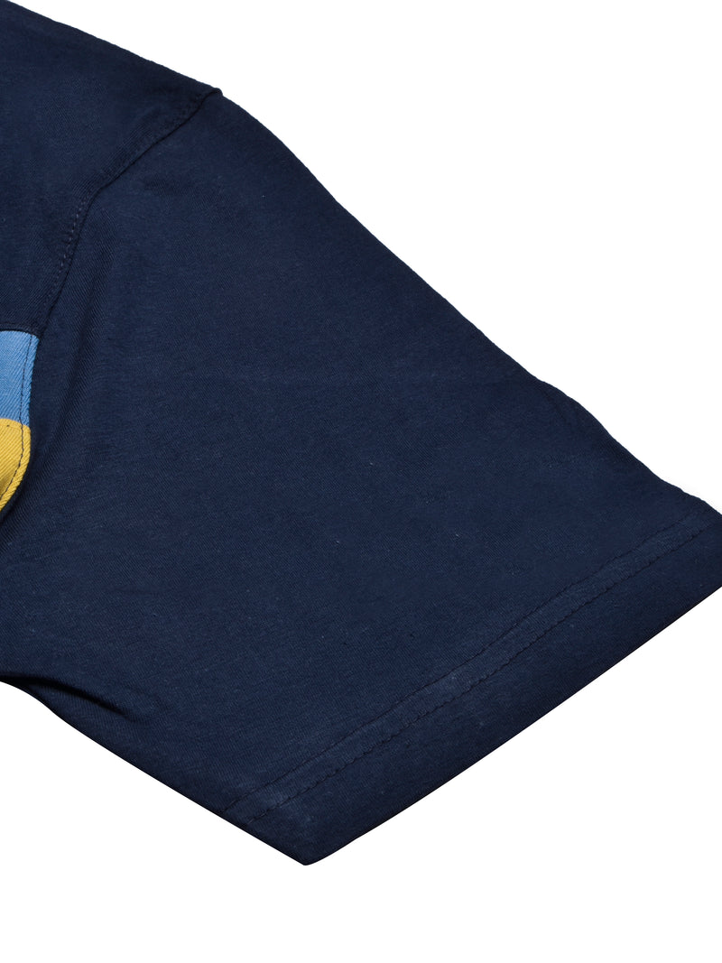 NXT Summer Polo Shirt For Men-Dark Navy With Yellow & Sky Stripe-BR12962