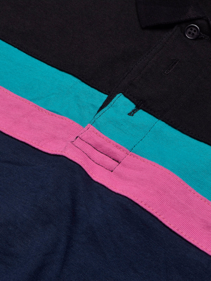 NXT Summer Polo Shirt For Men-Dark Navy With Zinc, Pink & Black Stripe-BR13016