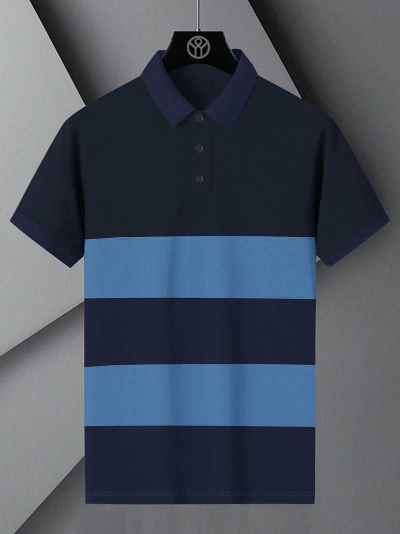 NXT Summer Polo Shirt For Men-Dark Navy with Sky Panels-BR13084