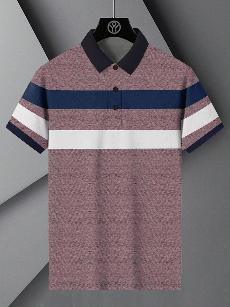 NXT Summer Polo Shirt For Men-Dark Pink Melange with White & Navy-BR13039