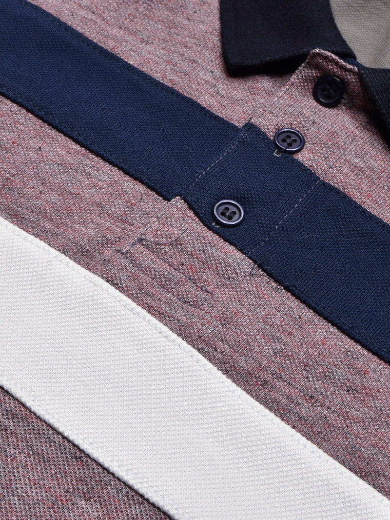 NXT Summer Polo Shirt For Men-Dark Pink Melange with White & Navy-BR13039