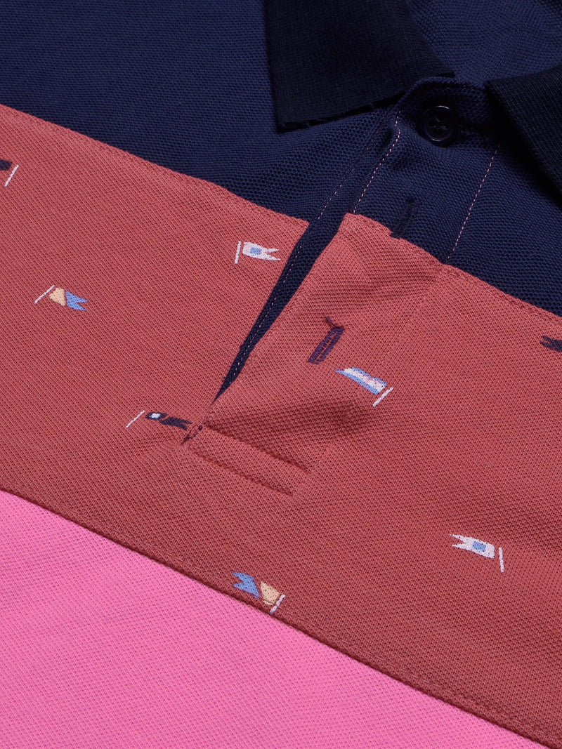 NXT Summer Polo Shirt For Men-Pink with Navy & Red Stripe-BR13004