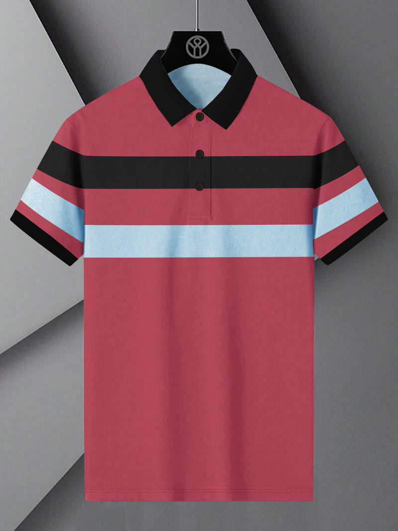 Summer Polo Shirt For Men-Pink with Sky & Black-BR13048