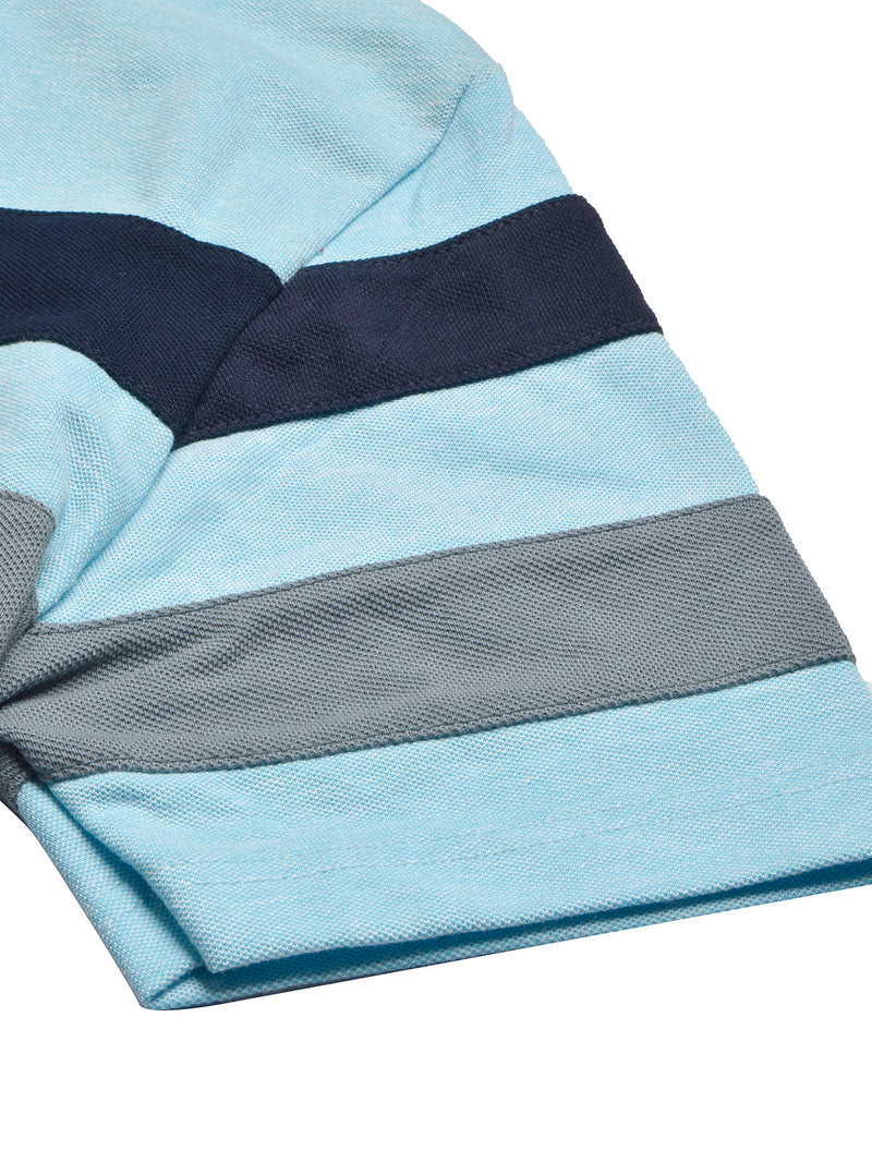 NXT Summer Polo Shirt For Men-Sky Melange with Grey & Navy Stripe-BR12977