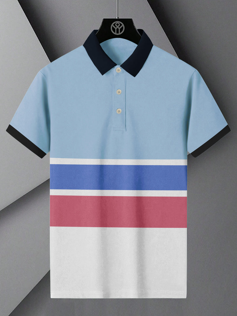 Summer Polo Shirt For Men-Sky with White & Red Panel-BR13092