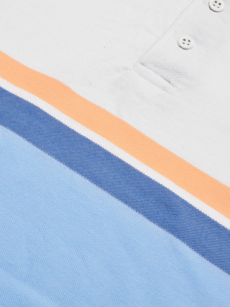 NXT Summer Polo Shirt For Men-White with Sky & Orange Stripe-BR13056